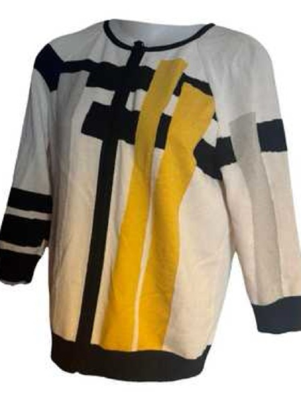 St. John Women's Abstract Block-Print Sweater in White, Yellow & Black